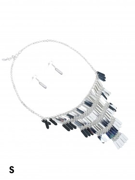 SILVER DRAPE NECKLACE EARRING SET